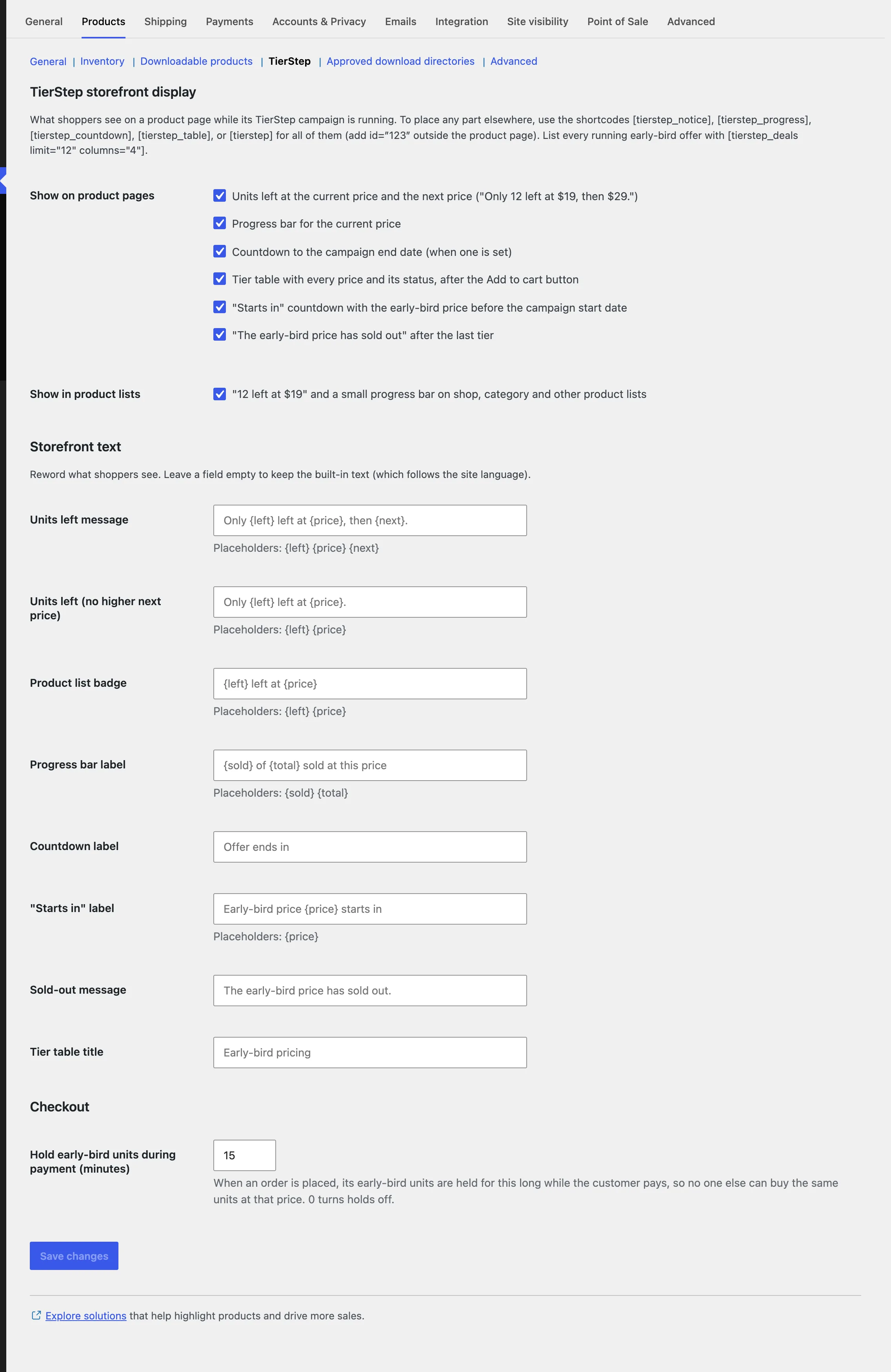 TierStep settings