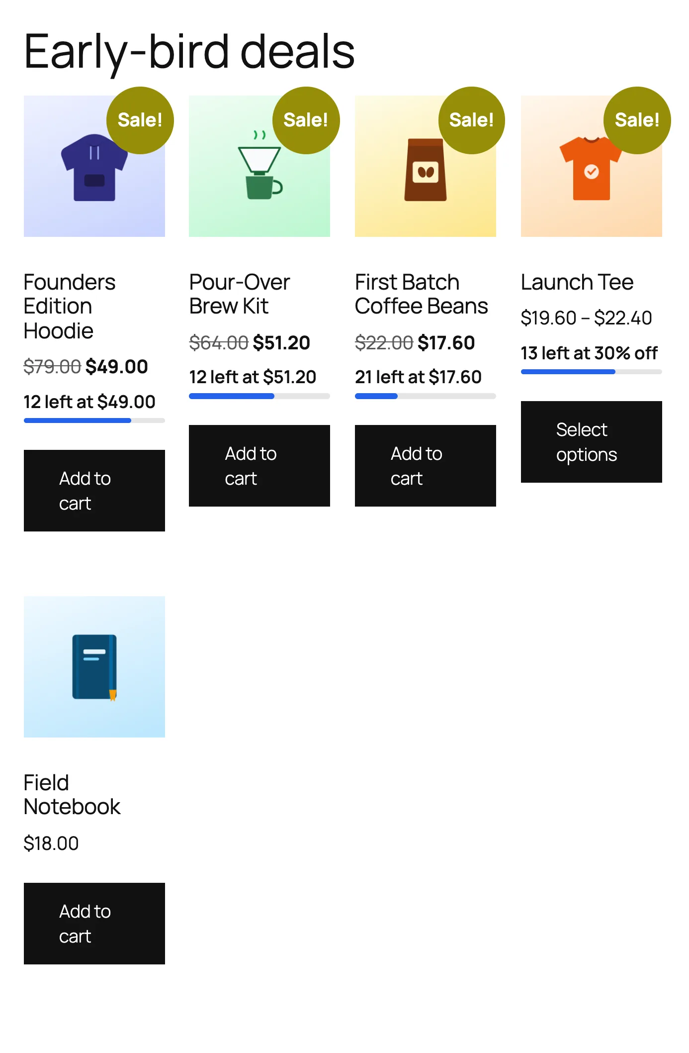 An early-bird deals page listing running offers